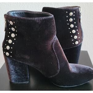 G By Guess Nueva Black Velvet Studded Booties Size 8